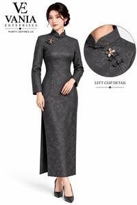 Nuevo Cheongsam Qipao Chino de Manga Larga, Vestido Largo Elegante con Bordado Jacquard para Mujer, Ropa para Banquete o Boda - Product Image 3