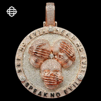Pendentif Luxe Plaqué Argent 925, Trois Têtes de Mort Moissanite Étincelantes, Motif 'Voir/Écouter/Ne Pas Se Laisser Tenter par le Mal', Style Hip Hop, Bijou Unisexe, Cadeau Scintillant