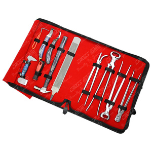 Horse Farrier Tools Kit hoof <b>nail</b> nipper <b>nail</b> clincher Farrier rasp hoof hammer 13" <b>nail</b> <b>puller</b> equine clincher Soft carry case - Product Image 1