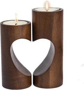 Portavelas en forma de corazón decorativo y romántico soporte de vela de madera con centro de corazón regalo personalizado seres queridos regalo artesanal - Product Image 1