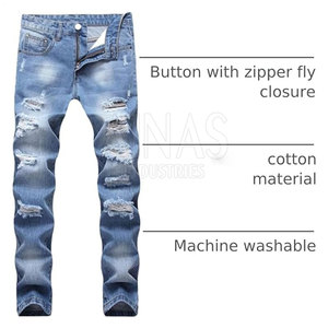 Jean déchiré premium pour homme, coupe décontractée, tissu extensible léger et délavé, style streetwear décontracté, idéal pour le quotidien - Product Image 3