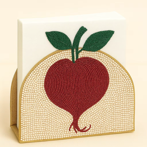 Organisateur de serviettes moderne brodé de perles, design radis artisanal de luxe, personnalisable, décoration de table, porte-serviettes, couleur rouge - Product Image 1