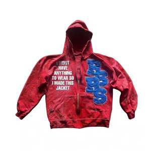 Nouveautés Vêtements pour adultes Personnaliser Sweat à capuche avec logo imprimé bouffant Sweatshirts à capuche et sweatshirts de haute qualité lavés à l'acide avec fermeture éclair complète - Product Image 1