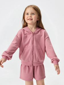 Ensemble sweat à capuche et short rose pour enfants, tenue décontractée en deux pièces, survêtement d'été pour filles, vêtements en coton doux - Product Image 4