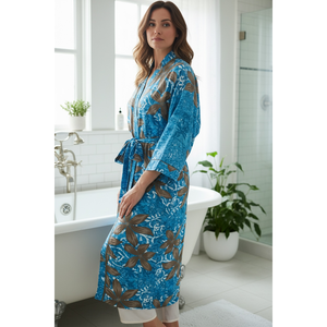 Recycled Silk Woven Sari Women's Boho Chic Vintage <b>Beach</b> Cover Dress Robe for Resort Wear House Gypsy Lounge-<b>Kimono</b> Style - Product Image 1