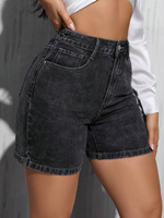 Kadınlar İçin Özel Dikim Düz Orta Bel Denim Şortlar İnce Cepli Vintage Eskitme Asit Yıkama Yazlık Çevre Dostu Nefes Alabilen Yüksek Bel