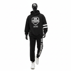 Conjunto de Sudadera con Capucha y Pantalones Deportivos Casuales Unisex Personalizados, Estilo Urbano, 100% Algodón Transpirable con Parches de PVC - Product Image 1