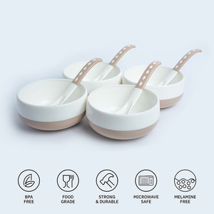 Bol à soupe en plastique PP beige 250ml écologique sans BPA avec cuillère assortie au micro-ondes, lavable au lave-vaisselle, léger et incassable - Product Image 3