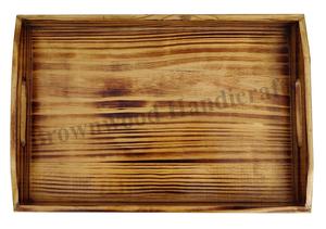 Bandeja de servicio de madera de mango macizo de forma Rectangular de Color quemado tallada a mano más vendida para restaurantes caseros uso multiusos - Product Image 5