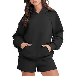 เสื้อสเวตเตอร์สำหรับผู้หญิงเสื้อไม่มีซิปล้างแบบกรดชุดวอร์มสำหรับใส่วิ่งชุดวอร์มเสื้อครอปมีฮู้ดและชุดสั้นสำหรับผู้หญิง - Product Image 5