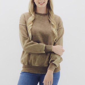 Sudadera de invierno con lavado ácido de último estilo, ropa OEM para mujer, cuello alto de lana de algodón 100% de alta calidad - Product Image 3
