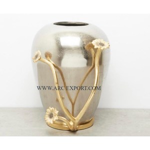 Vase à fleurs rond pour la maison et le salon, design magnifique, qualité exclusive, métal poli brillant, aluminium - Product Image 1