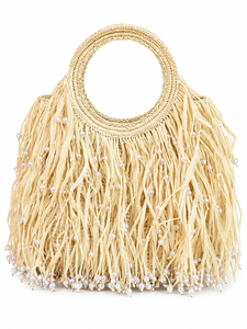 Bolso de Mano Ecológico de Rafia con Perlas y Diseño Resistente para Viajes - Product Image 1