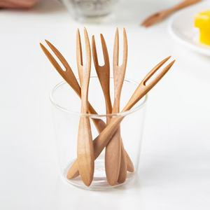 Juego de cubiertos de madera natural reutilizable cuchara y tenedor de madera para postres de frutas y producto de Venta caliente - Product Image 6