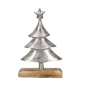 Ornements de sapin de Noël, décoration de table, finition argentée, cadeaux de Noël, design d'intérieur avec base en bois - Product Image 2