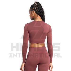 เสื้อครอปแฟชั่นสำหรับผู้หญิงเสื้อครอปแขนยาวคอกลม - Product Image 3