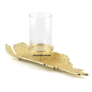 Chaud attrayant en aluminium métal dernière feuille forme conception plaqué or verre bougeoir accessoires d'éclairage à la maison - Product Image 1