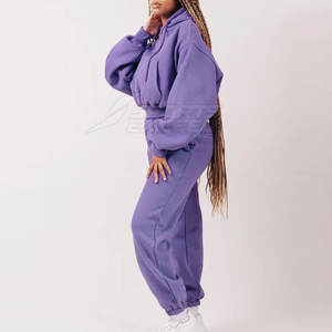 Servicio OEM, Conjunto Deportivo Informal de Lona para Mujer, Invierno, Color Sólido, Logotipo Personalizado, Conjunto de 2 Piezas, Precio al por Mayor - Product Image 4