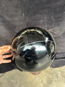 Obsidiana Negra Natural de Alta Calidad al por Mayor con Anillos de Obsidiana Plateada en el Interior, Esfera Grande para Decoración del Hogar, Sanación y Meditación - Product Image 4