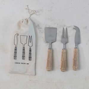 Metal Cutlery With Rattan Handle <b>Set</b> for Hotel Kitchenware & Restaurants <b>Cheese</b> Tool High Selling <b>Cheese</b> <b>Set</b> or <b>Cheese</b> Spreader - Product Image 2