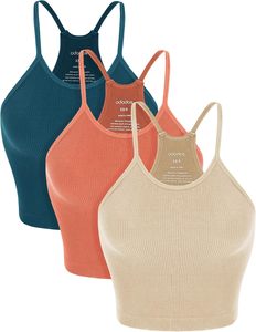 Lot de 3 débardeurs en tricot côtelé pour femmes respirant 82% nylon 18% spandex longueur courte pour l'hiver - Product Image 1