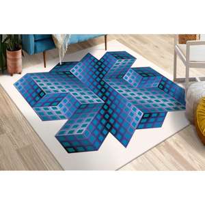 3D Geometric Cube <b>Doormat</b>: Blue Optical Illusion Entry Rug,Nonwoven Thin Rug - Product Image 5
