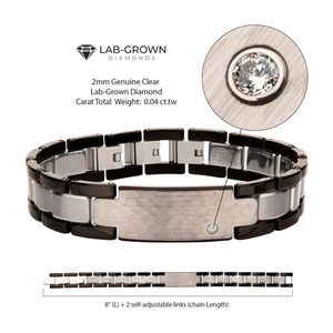 Genuine Lab-Grown Diamond on Black IP Tungsten Carbide Hammered Link <b>Bracelet</b> Sizeable ID Diamond <b>Bracelets</b> & <b>Bangles</b> - Product Image 3