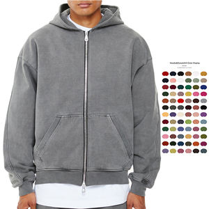 Sweat à capuche court pour homme, personnalisable avec logo, double fermeture éclair, délavé à l'acide, hiver, épais, haute qualité, 100% coton, molleton bouclette français - Product Image 1