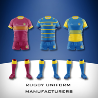 Pakaian olahraga kustom profesional seragam rugbi sublimasi dengan celana pendek Jersey dan kaus kaki logo dan desain OEM diterima