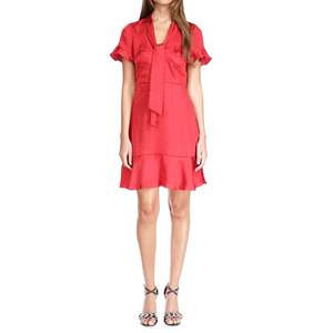 Robe à nouer plissée Cheeta à imprimé ton sur ton pour femme Michael Kors, taille L, rouge, taille naturelle, lavable - Product Image 1