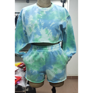 Ensemble de survêtement pour femme en molleton teinté d'hiver, deux pièces, col rond, jogging, haut court, short, décontracté, OEM, 100% coton, uni - Product Image 5