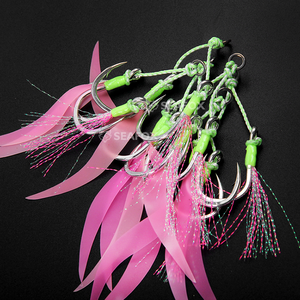 Seafox OEM ODM 8062 crochets de gabarit avec ruban jupe en silicone crochet à double assistance pour la pêche au bar pour la pêche de fond gabarit en métal - Product Image 6