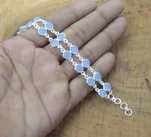 Blue Chalcedony 925 Sterling Silver 2 Line Gemstone Adjustable <b>Bracelet</b> Handmade Jewelry Gift For <b>Women</b> - Product Image 2