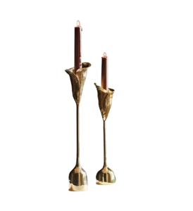 Ensemble de deux bougeoirs en métal de style moderne, base en fer, fabrication artisanale, finition dorée, bougeoir en métal pour Thanksgiving - Product Image 2