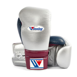 Gants d'entraînement MS de boxe en cuir véritable de haute qualité-Silver Purple Navy Lace - Product Image 1