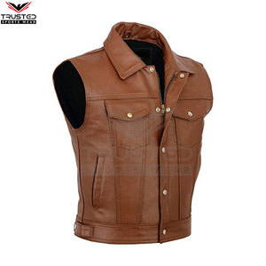 Precio de fábrica Cuello en V Diseño personalizado Hombres Chaleco de cuero Color sólido Cantidad a granel Hombres Chaleco de cuero - Product Image 4