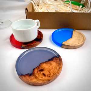 ถาดรองแก้วไม้เรซินอีพ็อกซี่ทรงกลมแบบปรับแต่งได้ถาดรองแก้วชาคริสตัลแบบพกพา - Product Image 2