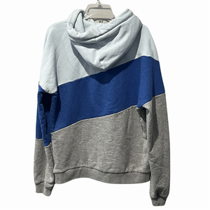 Sudadera con capucha de bloque de color azul y gris para mujer, sudadera de lana de algodón transpirable, ropa de calle estampada con bolsillo de canguro para invierno - Product Image 2