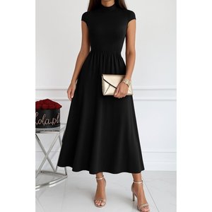 Women's Short-Sleeved Semi-<b>Turtleneck</b> Viscose Dress, 36387 - <b>Black</b> - Product Image 1
