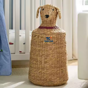 Adorable Dog-Shaped Woven Water Hyacinth Storage <b>Basket</b> Perfect for Kids' Room Decor, <b>Laundry</b> Hamper, and Accessories Organizer - Product Image 2