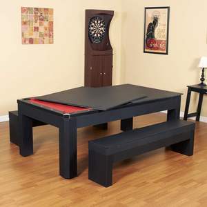 Nouvelle table 3-en-1 de 7 pieds pour table de billard, ping-pong et table à manger avec bancs, feutre rouge, cadre en bois d'ingénierie noir - Product Image 5