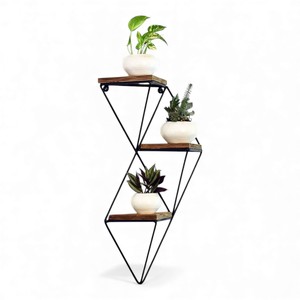 <b>Triangle</b> Metal & <b>Wood</b> Wall Shelf Modern Geometric Floating Plant Holder for Stylish Home Decor - Product Image 5