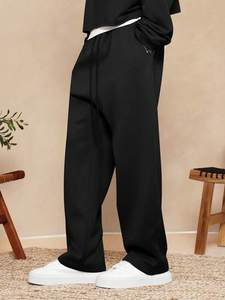 Pantalon de survêtement jais noir pantalons pour hommes lavés Joggers en polaire brossée lourde coupe décontractée surdimensionnée coton doux esthétique minimale - Product Image 2