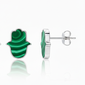 Boucles d'oreilles clous en argent sterling 925 véritable de qualité supérieure, forme Ahimsa en malachite, sertissage clos, finition haut de gamme, mignonnes, tendance, cadeau de fiançailles - Product Image 2