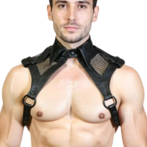 Chemise sans manches en cuir et maille noire pour homme, faux cuir, vêtements de club fétichistes - Product Image 5