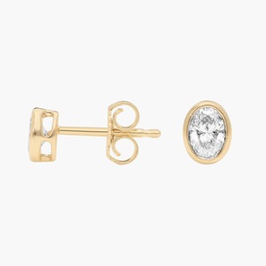 14K Solid Gold H-I SI1-SI2 Oval Lab Grown Diamond Bezel Stud <b>Earrings</b> 0.25 Ct Total Push Back Bezel Setting <b>Fine</b> Jewelry - Product Image 4