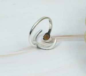 Oeil de tigre naturel lisse forme ronde sculpté bague en pierres précieuses 925 en argent Sterling fête porter des anneaux de mode femmes bijoux en vrac - Product Image 5