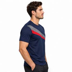 Camiseta Deportiva de Manga Corta para Hombre, Color Azul con Bloques de Color, Cuello Redondo, Corte Ajustado, Secado Rápido, Calidad Premium - Product Image 2
