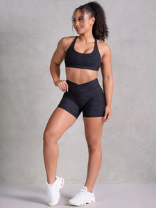 Haute qualité croisé noir chiné Scrunch femmes Shorts taille haute Shorts pour femmes respirant Fitness Gym entraînement Shorts - Product Image 6