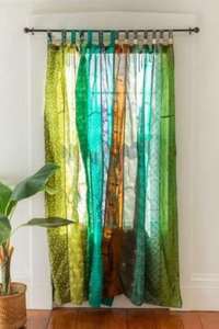 Handmade Vintage Silk Sari Patchwork Curtain | Recycled Indian Bohemian Style Rod Pocket Curtains Full <b>Light</b> Shading - Product Image 3